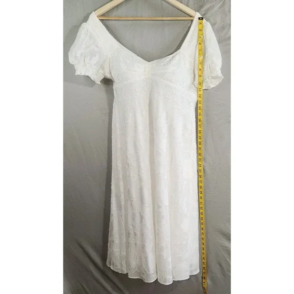 Adrianna Papell Dress Lacy Ivory Size 12 Lined Boho Embroidered Overlay Midi - Picture 16 of 16